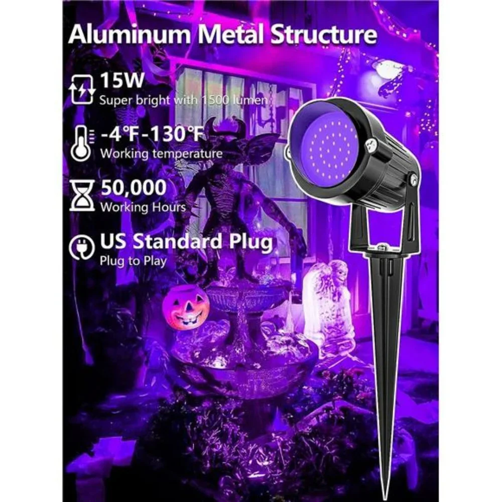 Halloween Black Light Spotlight Outdoor LED Blacklight, 15W Waterproof (1Pack)
